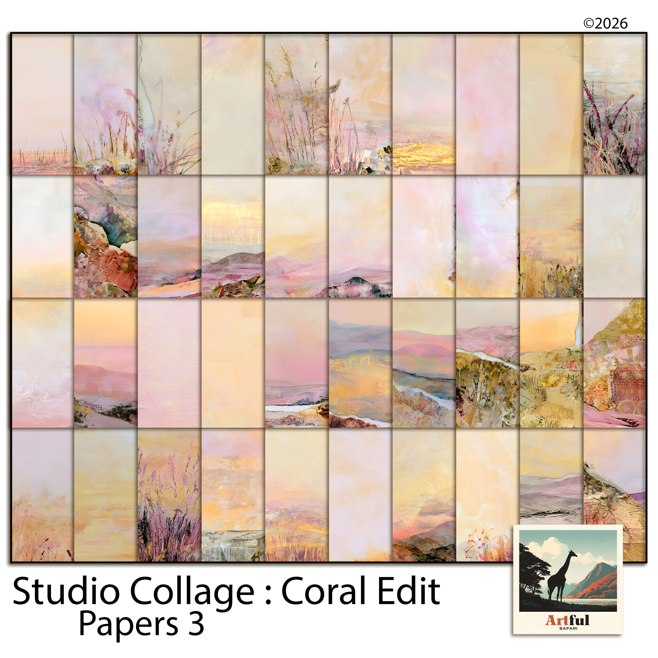 Pastel Background Paper - Coral Edit Papers 3, 40 Printable Misty Landscape Scrapbook Pages