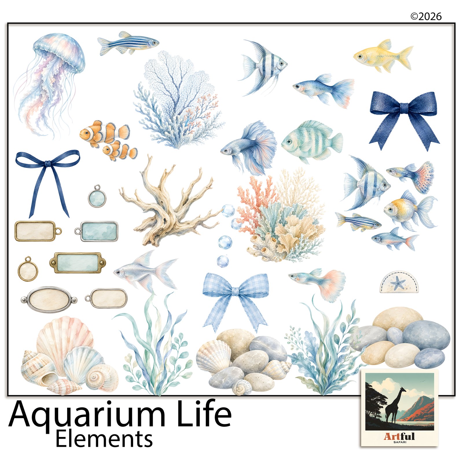 Aquarium Life Elements — included in Aquarium Life Bundle - Under the Sea Scrapbook Kit, 92 Pieces