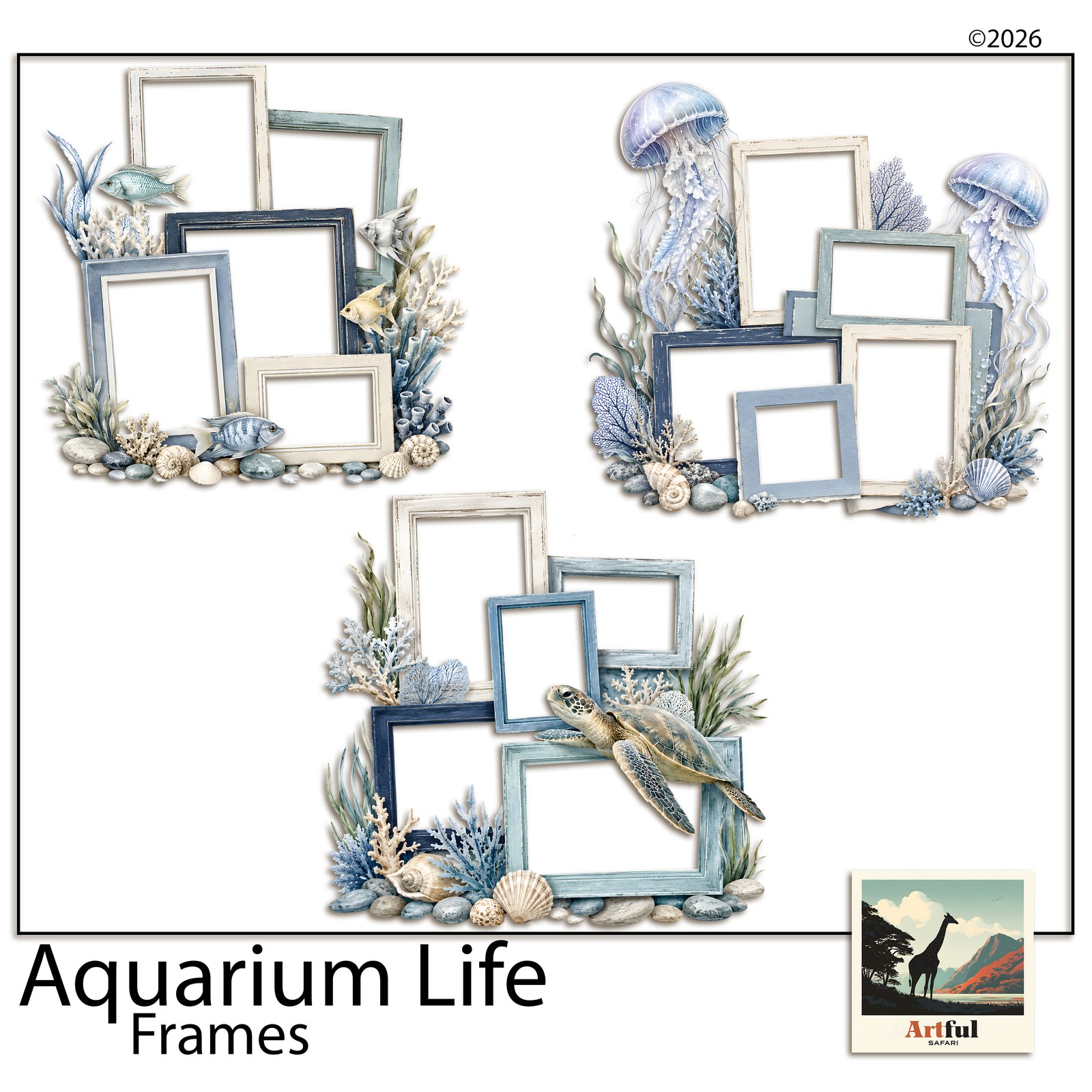 Aquarium Life Frames — included in Aquarium Life Bundle - Under the Sea Scrapbook Kit, 92 Pieces