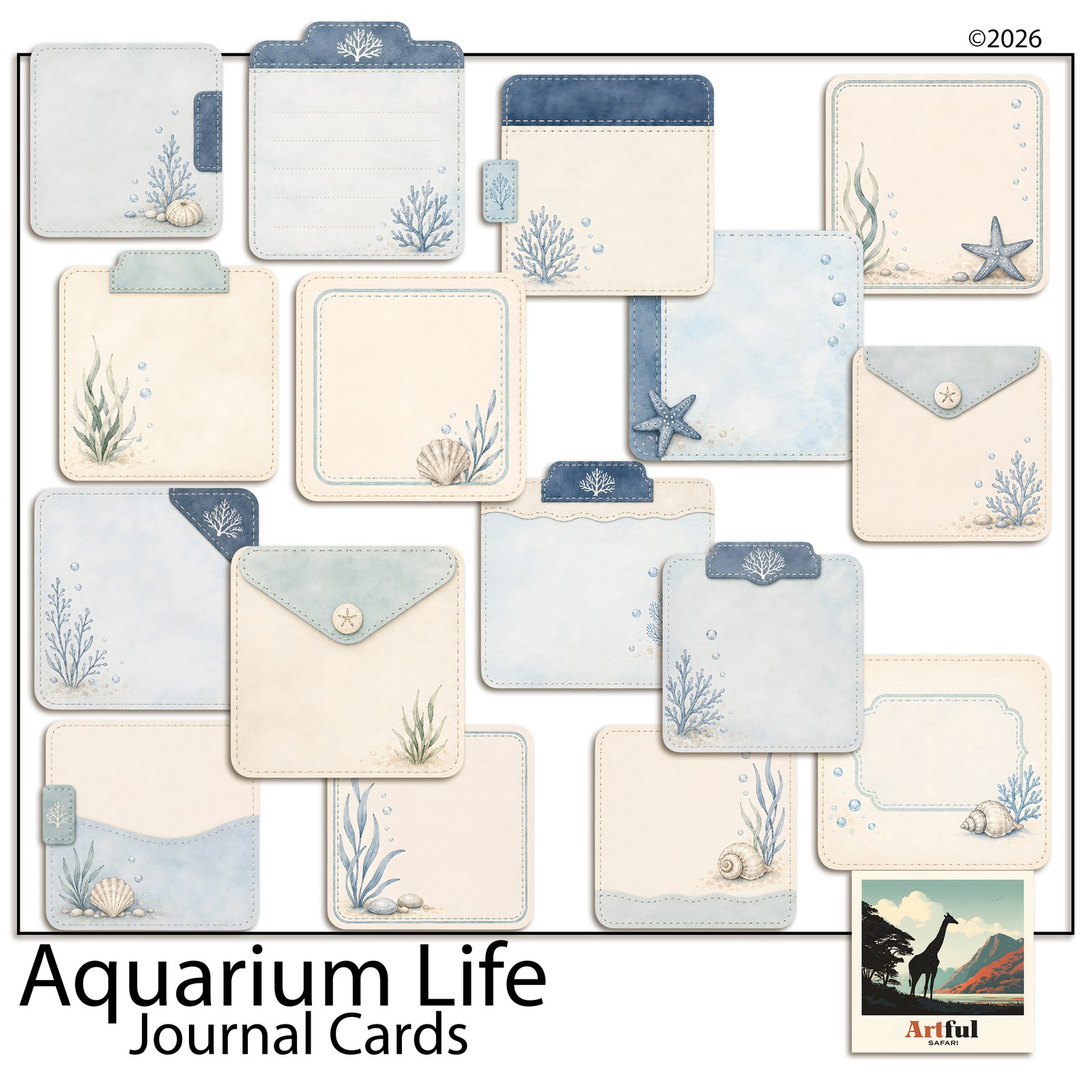 Aquarium Life Journal Cards — included in Aquarium Life Bundle - Under the Sea Scrapbook Kit, 92 Pieces