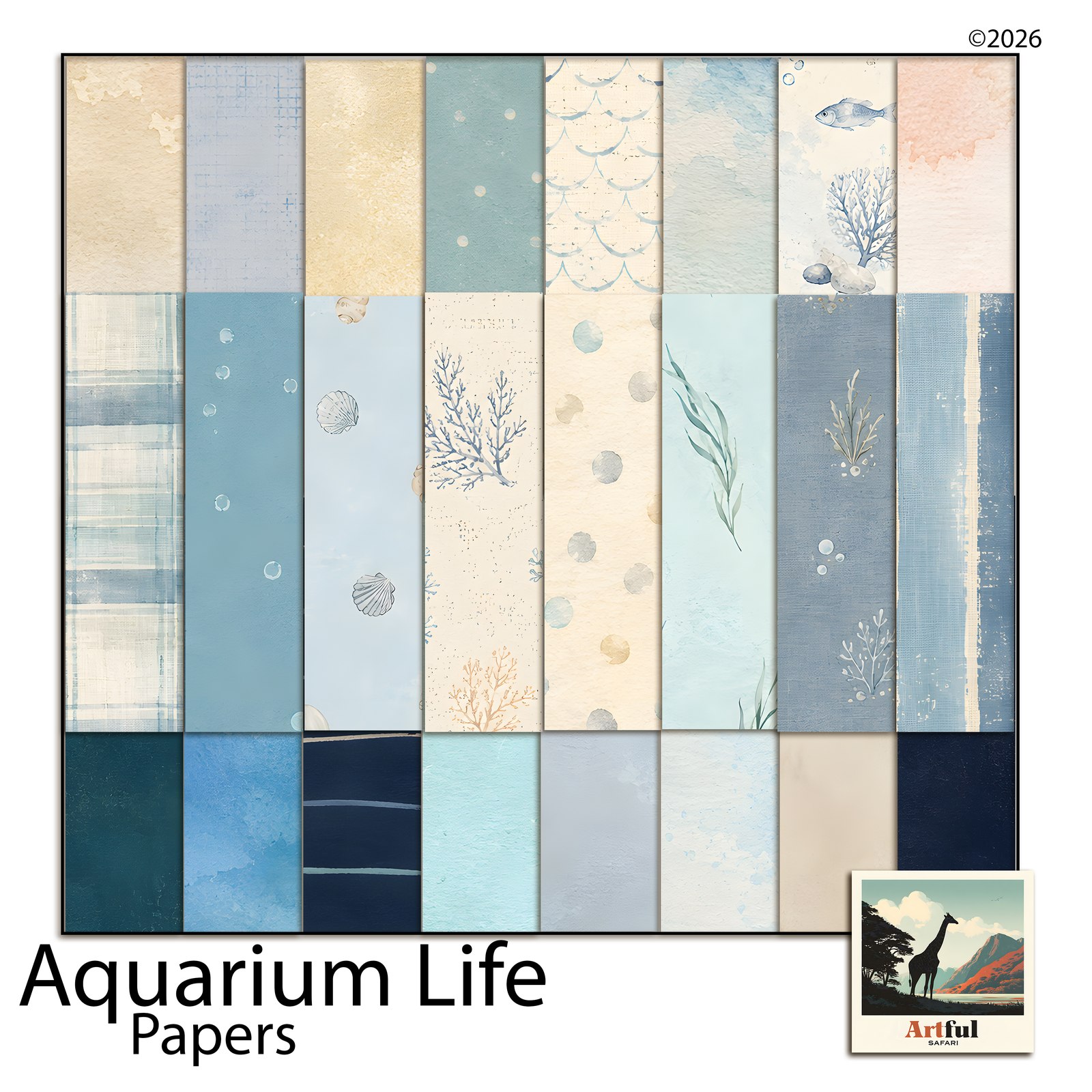 Aquarium Life Papers — included in Aquarium Life Bundle - Under the Sea Scrapbook Kit, 92 Pieces