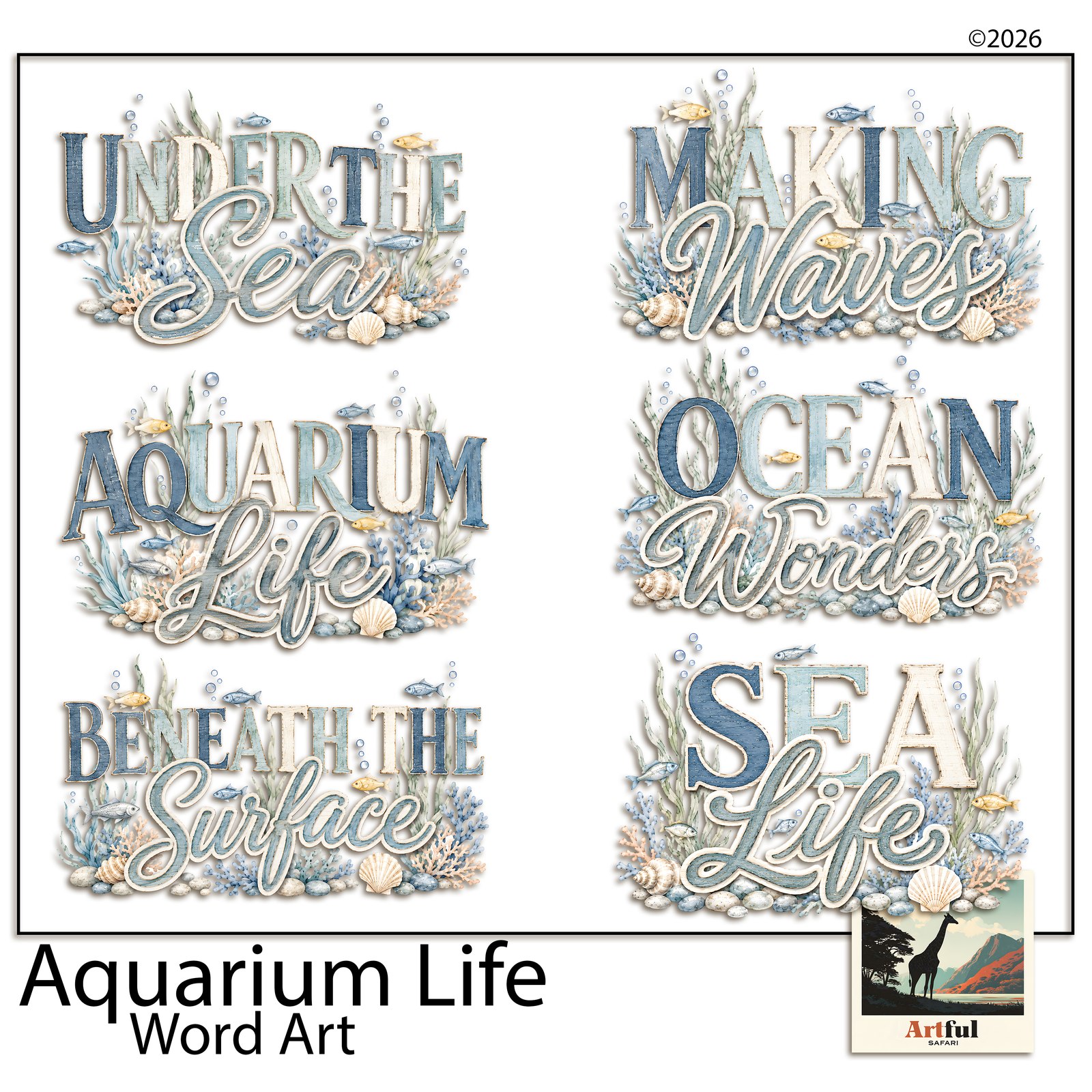 Aquarium Life Word Art — included in Aquarium Life Bundle - Under the Sea Scrapbook Kit, 92 Pieces