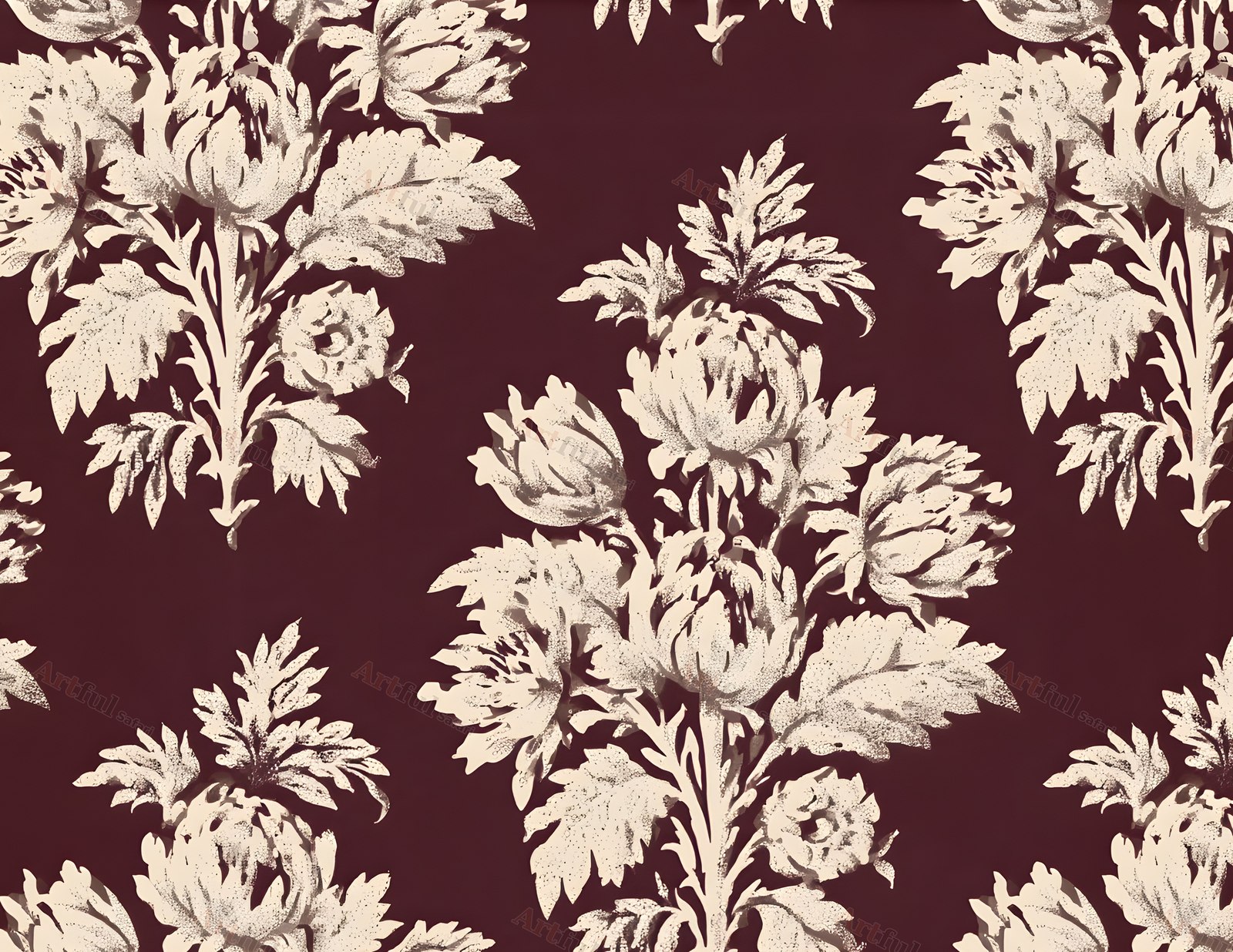 Cream chrysanthemum damask on oxblood — included in Christmas Junk Journal - Gothmas Junk Journal Papers 1, 30 Printable 11x8.5 Pages