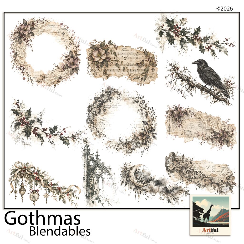 Gothmas Blendables — 12 Gothic Christmas Overlay PNGs