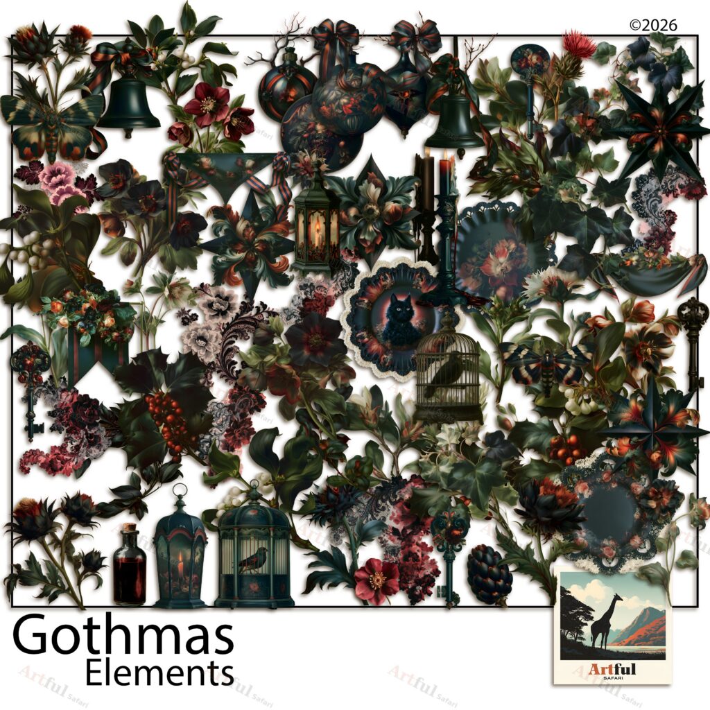 Gothmas Elements — 72 Gothic Christmas Clipart PNGs