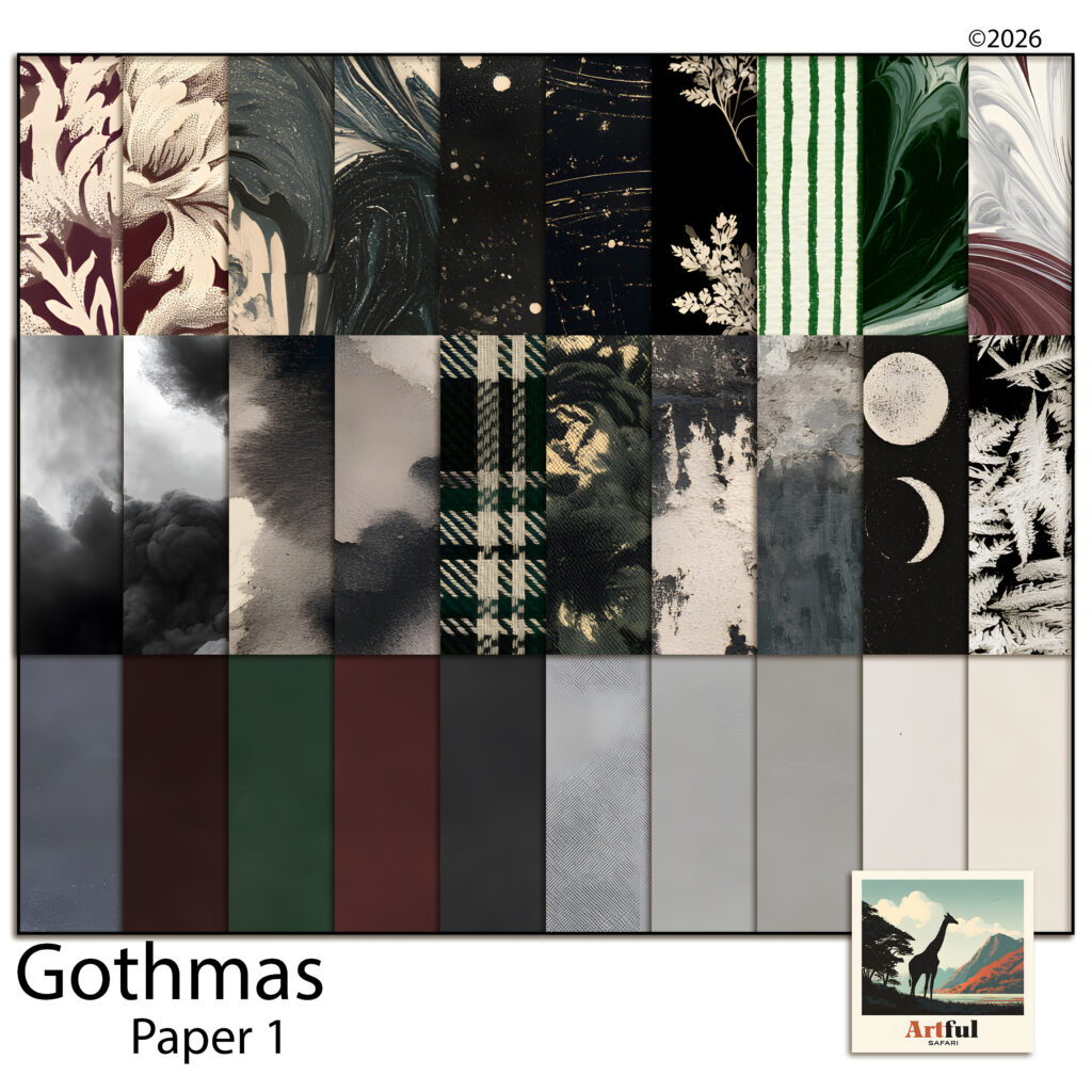 Dark Christmas Scrapbook Paper - Gothmas Papers 1, 30 Printable 12x12 Pages