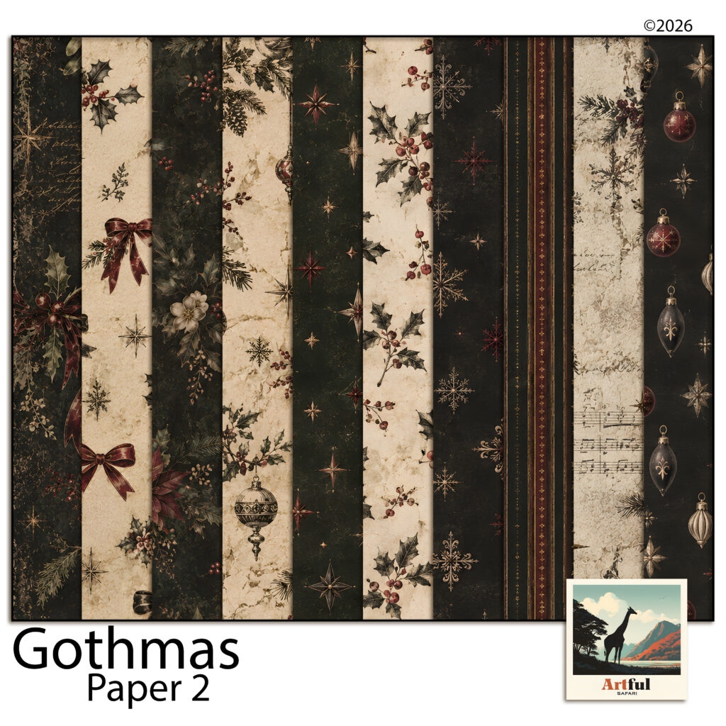 Victorian Christmas Scrapbook Paper - Gothmas Papers 2, 10 Dark Gothic Patterns