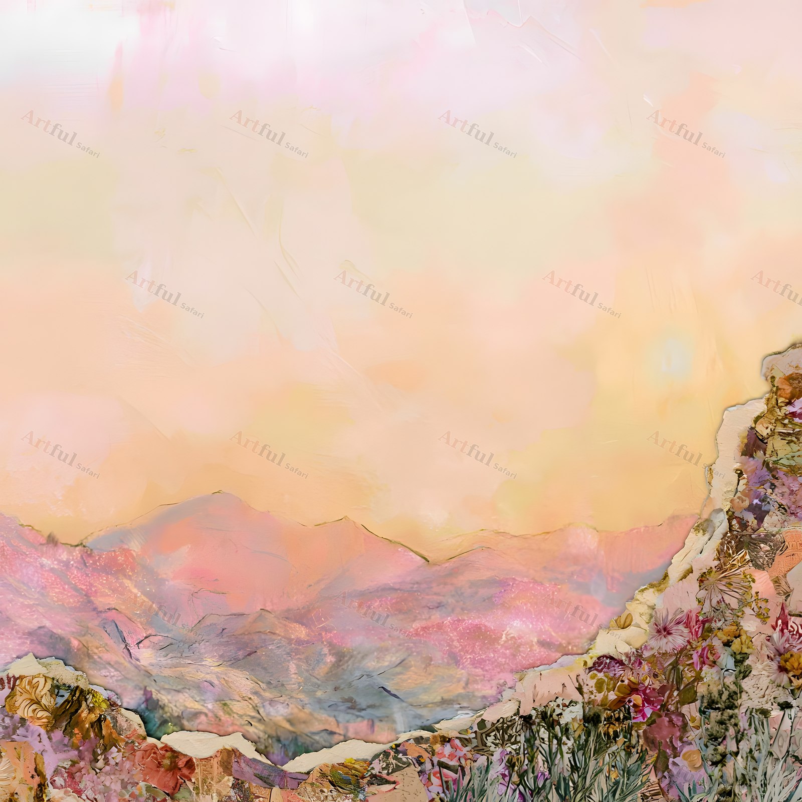 hazy horizon torn collage edge — included in Pastel Background Paper - Coral Edit Papers 3, 40 Printable Misty Landscape Scrapbook Pages