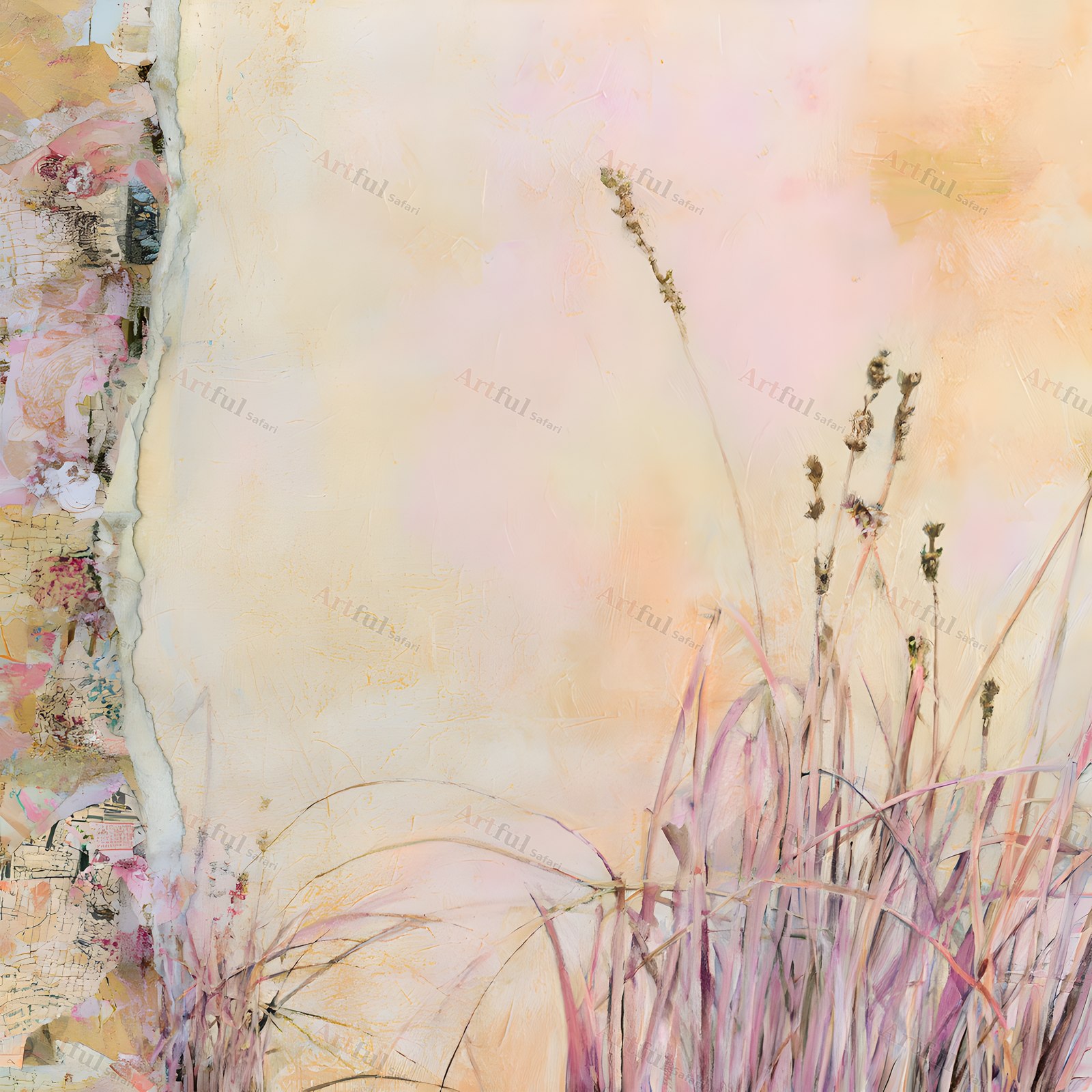 seed heads and reeds — included in Pastel Background Paper - Coral Edit Papers 3, 40 Printable Misty Landscape Scrapbook Pages