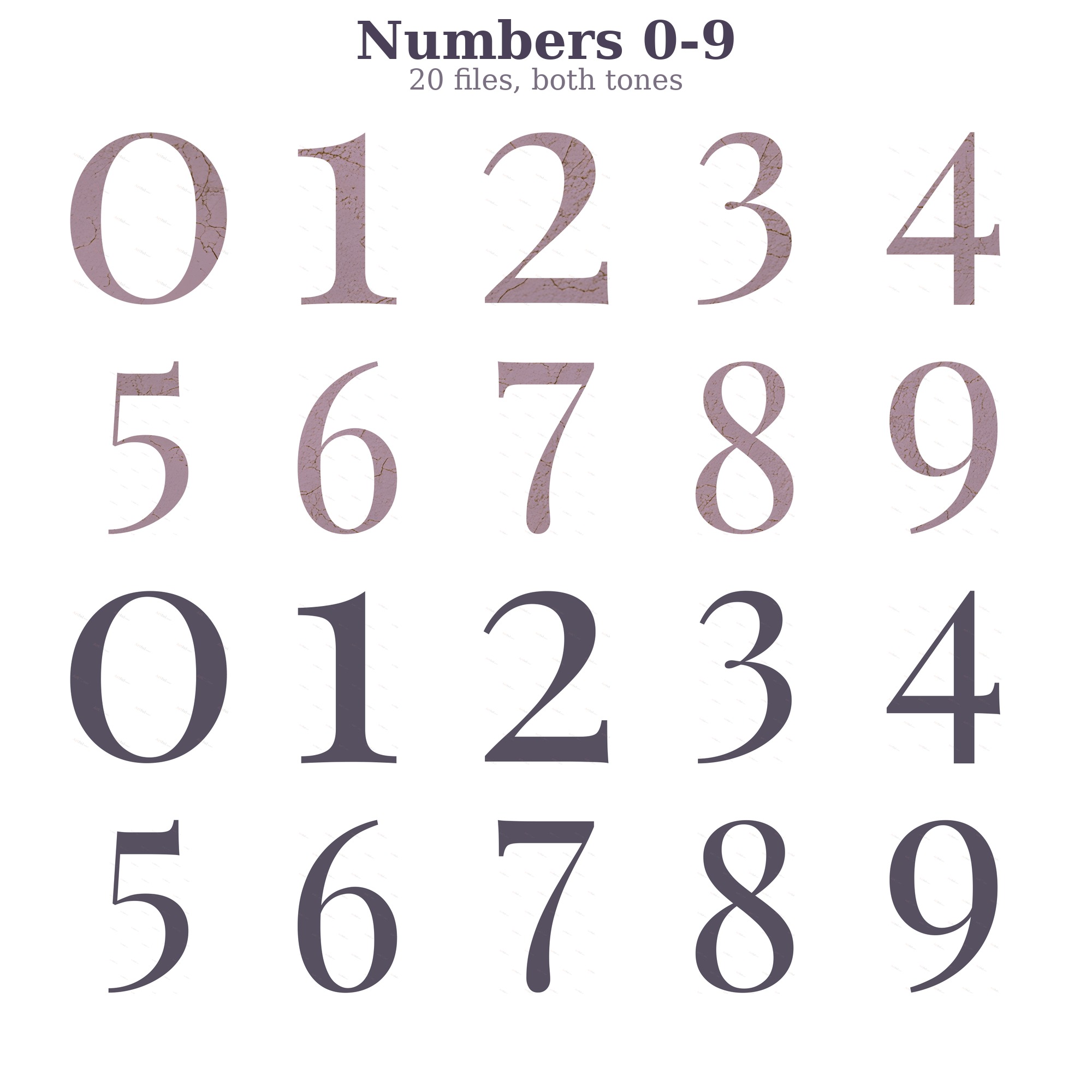 Numbers 0 to 9 in both tones, twenty files
