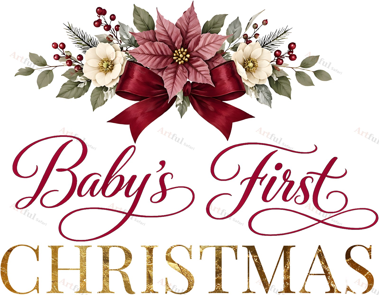 Babys First Christmas title — included in Scrapbook Titles: 14 Victorian Christmas Word Art PNGs, Crimson Parlour Titles