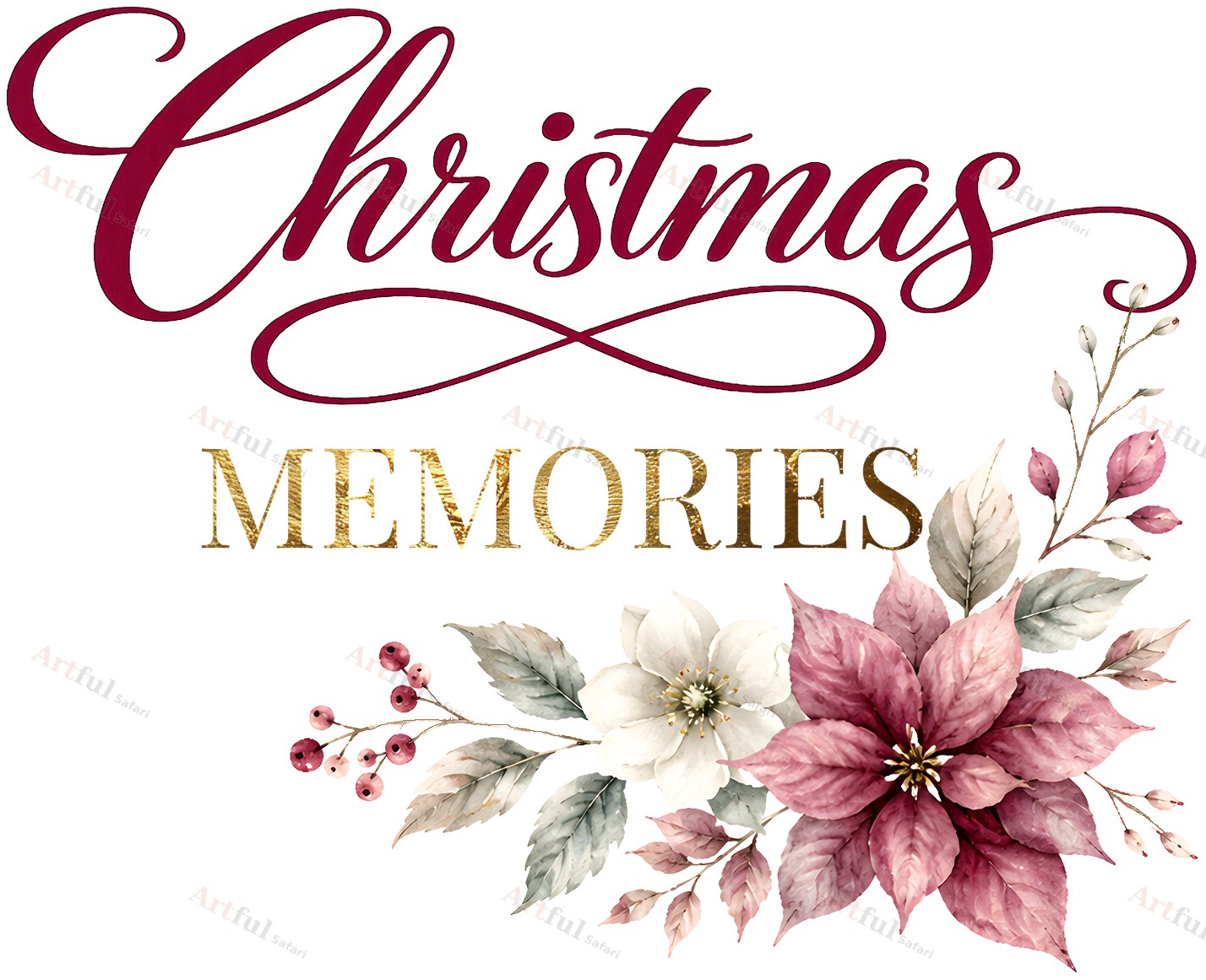 Christmas Memories title — included in Scrapbook Titles: 14 Victorian Christmas Word Art PNGs, Crimson Parlour Titles