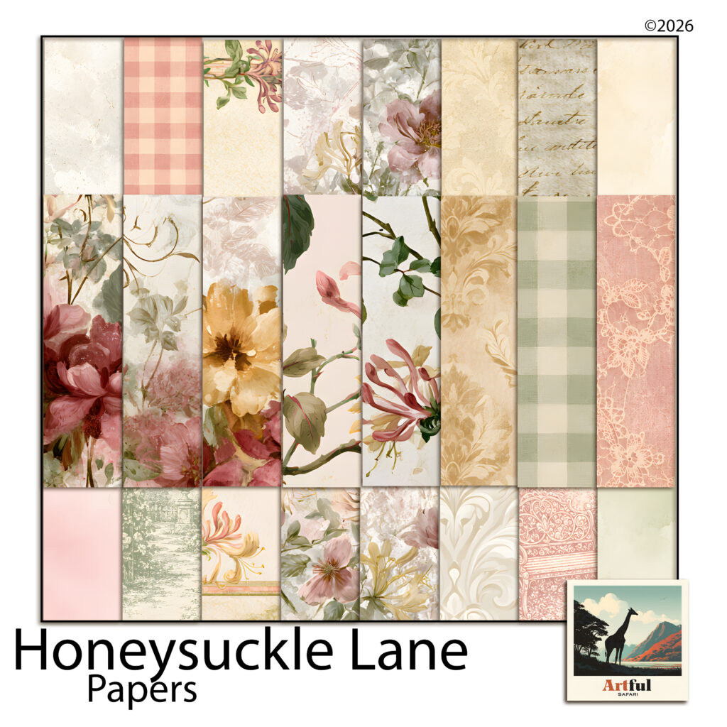 Floral Paper: Honeysuckle Lane Cottage Garden Scrapbook Papers, 24 JPGs