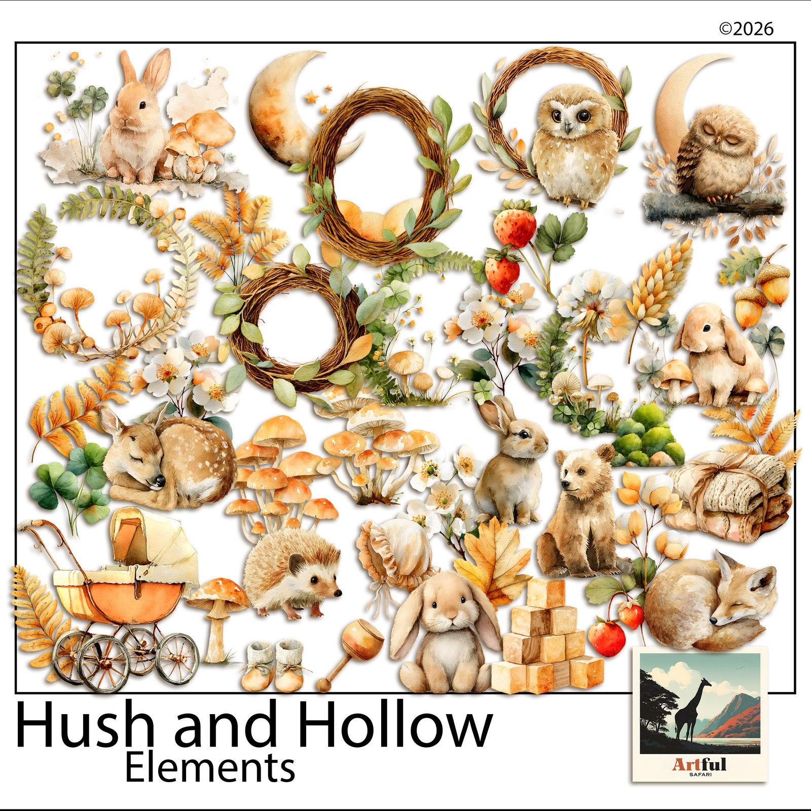 Elements — included in Newborn Scrapbook Kit: Hush and Hollow Bundle