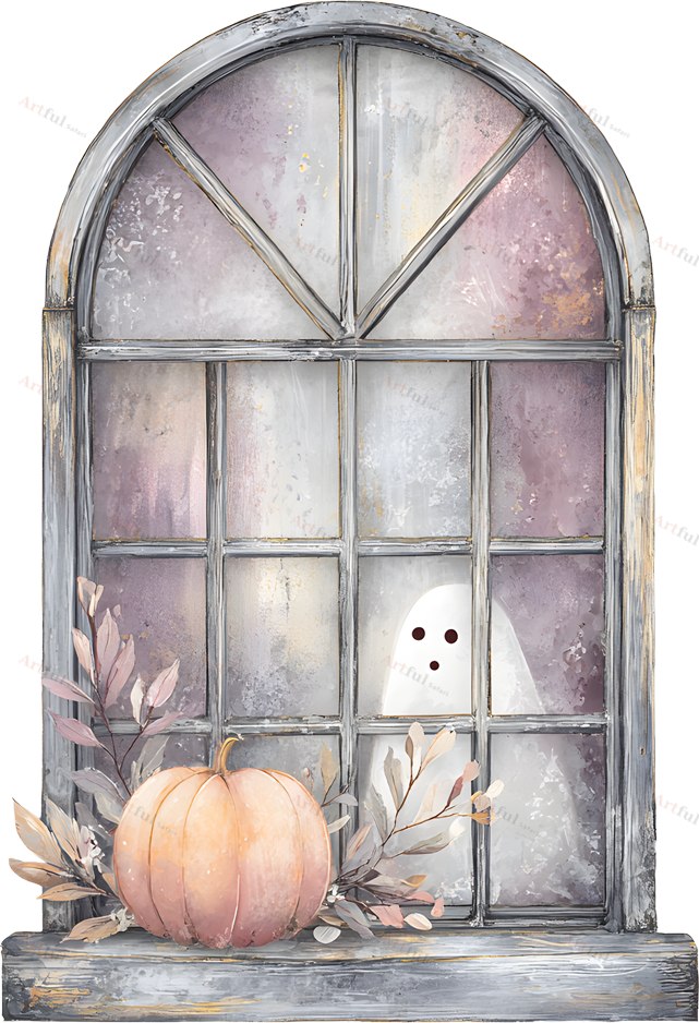 Ghost in window — included in Halloween Pumpkin Pals 2 Elements - Halloween Clipart, 48 Pastel PNGs