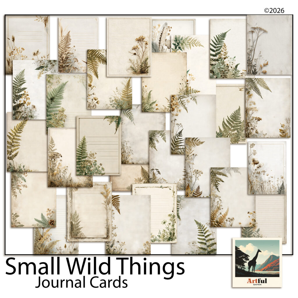 Pocket Cards - Small Wild Things Journal Cards, 30 Fern Bordered Nature Journal PNGs