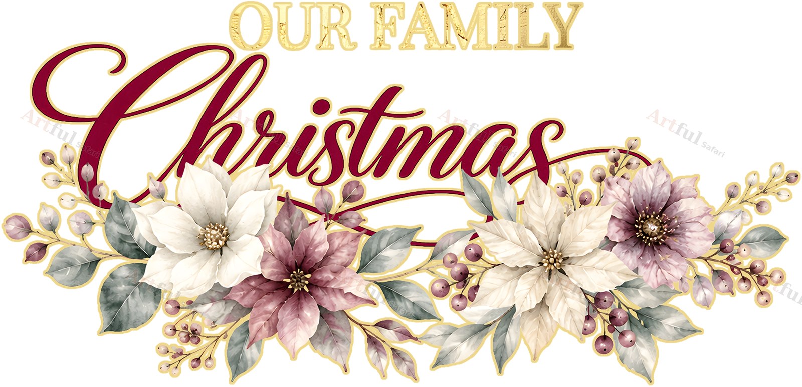 Our Family Christmas stroke title — included in Scrapbook Titles: 14 Victorian Christmas Word Art PNGs, Crimson Parlour Titles