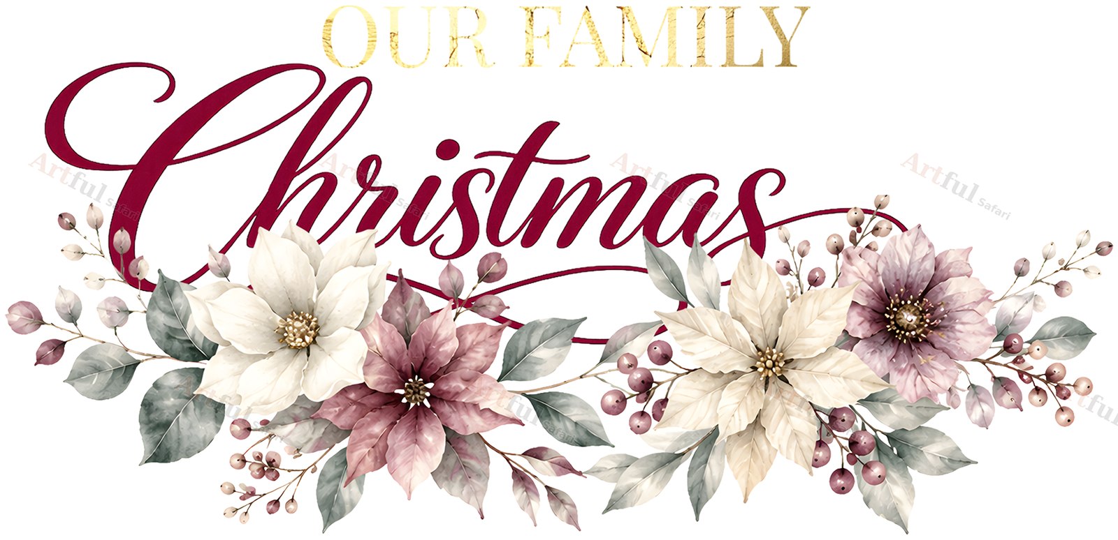 Our Family Christmas title — included in Scrapbook Titles: 14 Victorian Christmas Word Art PNGs, Crimson Parlour Titles