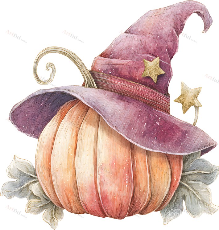 Pumpkin in witch hat — included in Halloween Pumpkin Pals 2 Elements - Halloween Clipart, 48 Pastel PNGs