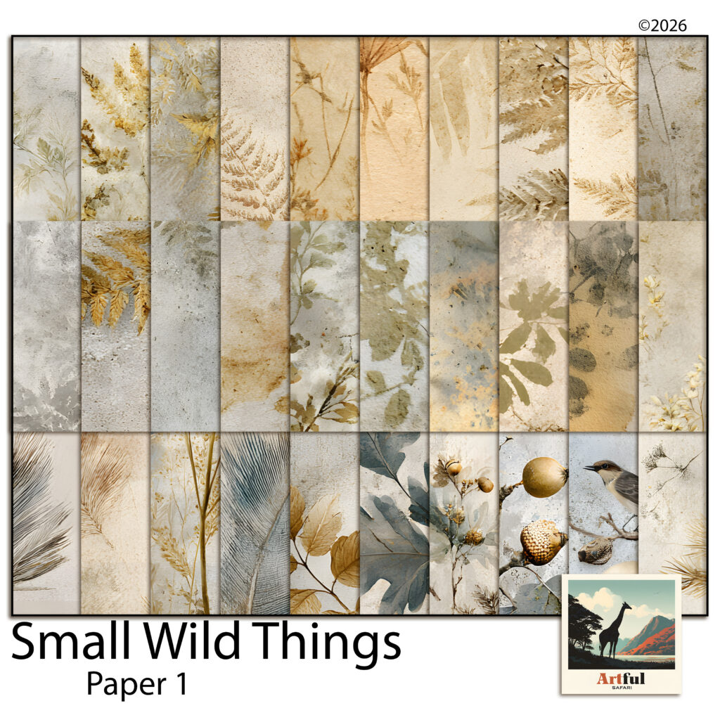 Small Wild Things botanical papers, a nature journal background set of pressed ferns and feathers