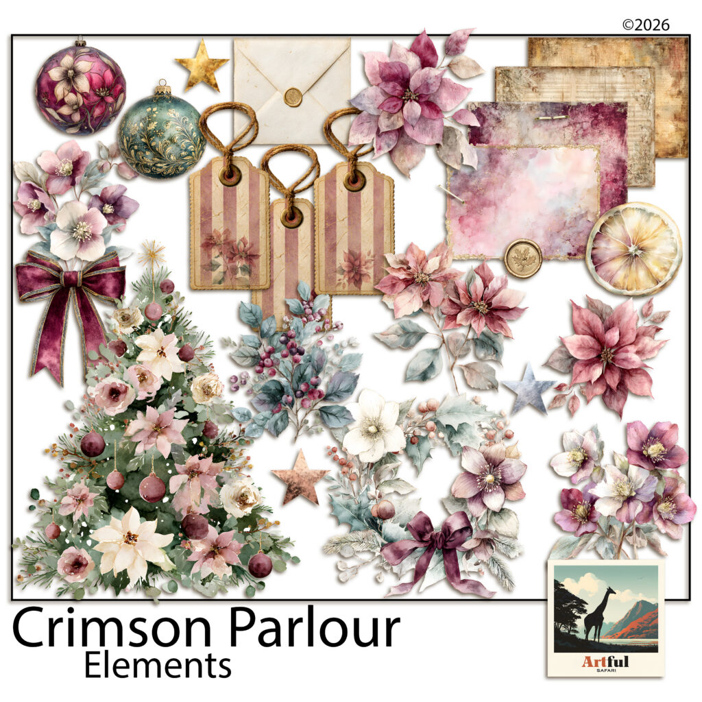 Poinsettia Clipart: 26 Victorian Christmas PNG Elements, Crimson Parlour Elements
