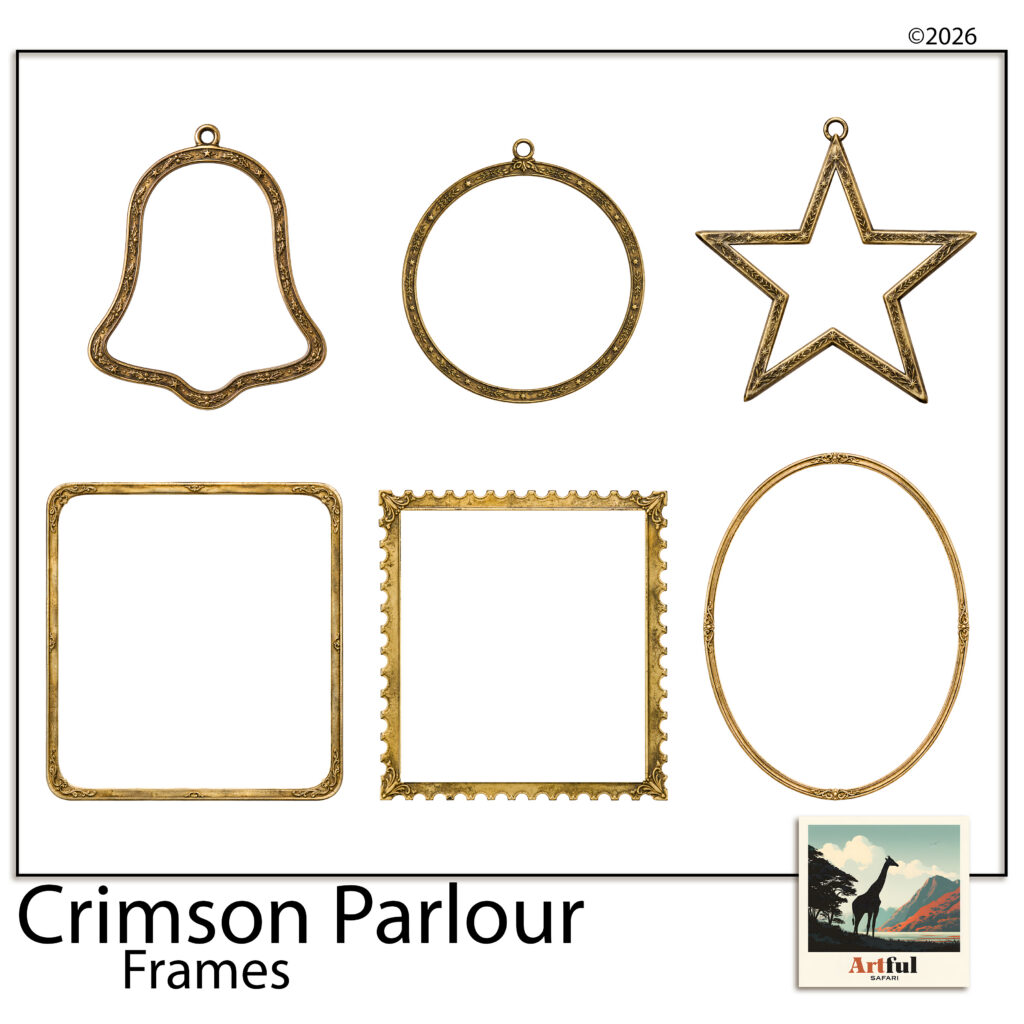 Christmas Frames: Victorian Gold Ornament PNG Photo Frames, Crimson Parlour Frames