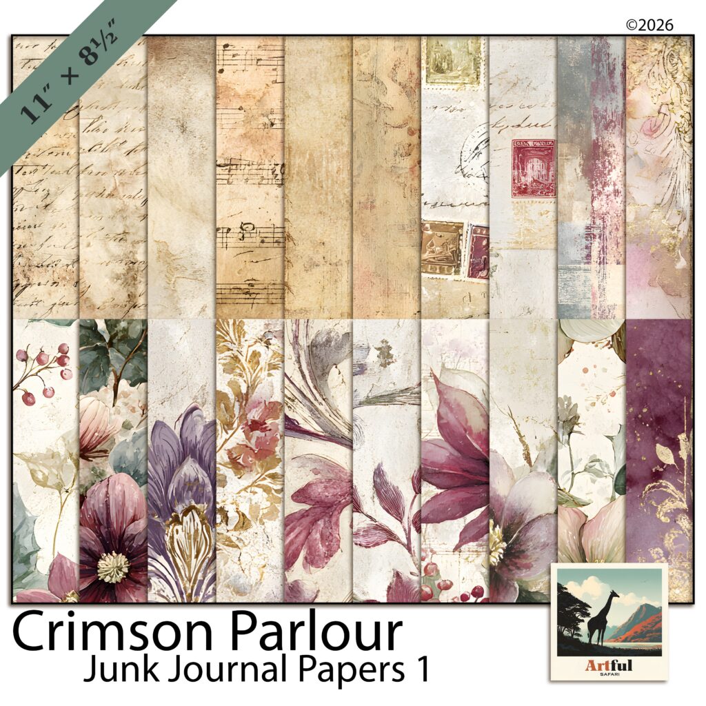 Sheet Music Paper: 20 Printable Victorian Christmas Junk Journal Pages, Crimson Parlour Junk Journal Papers 1
