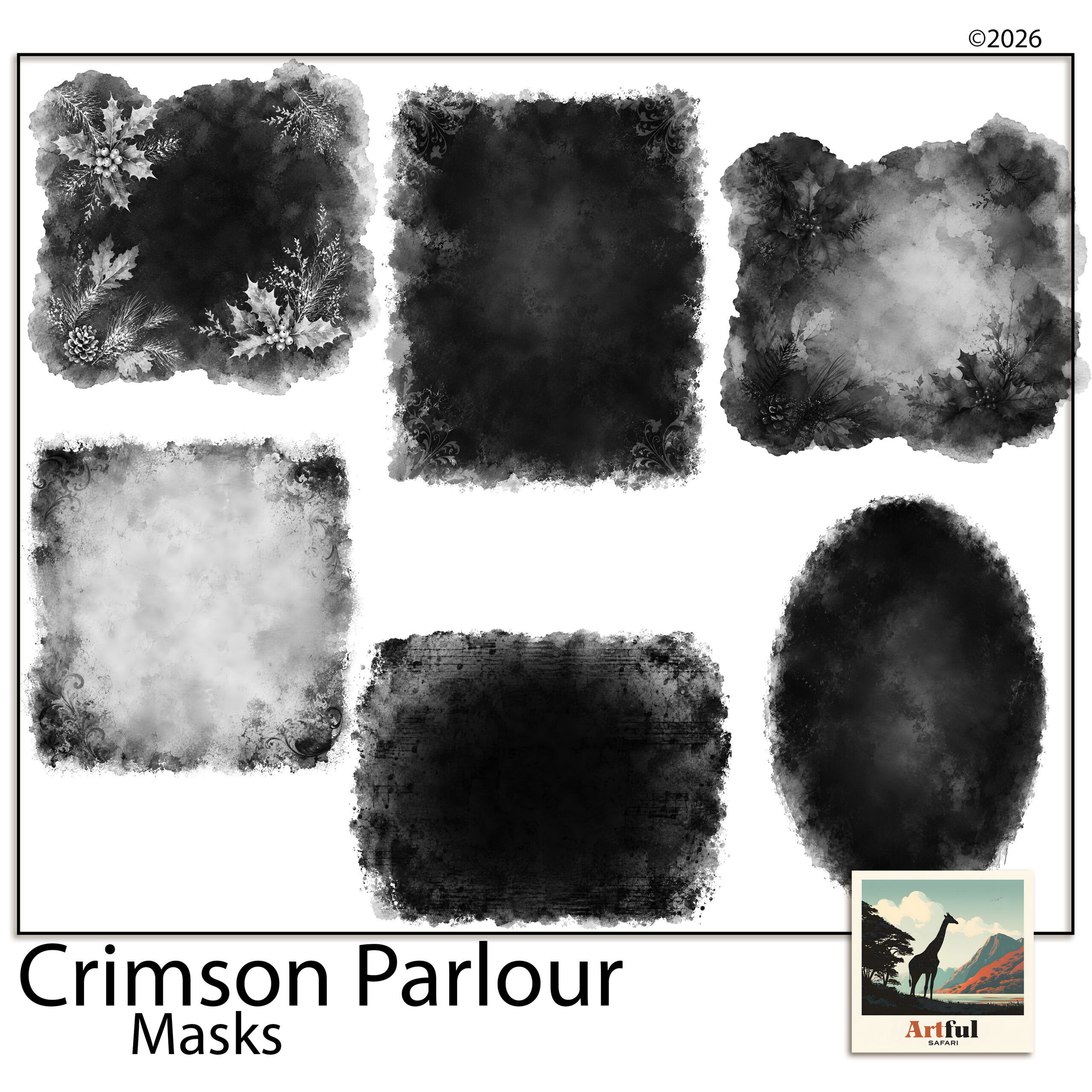 Photo Mask PNG: 6 Victorian Christmas Blend Masks, Crimson Parlour Masks