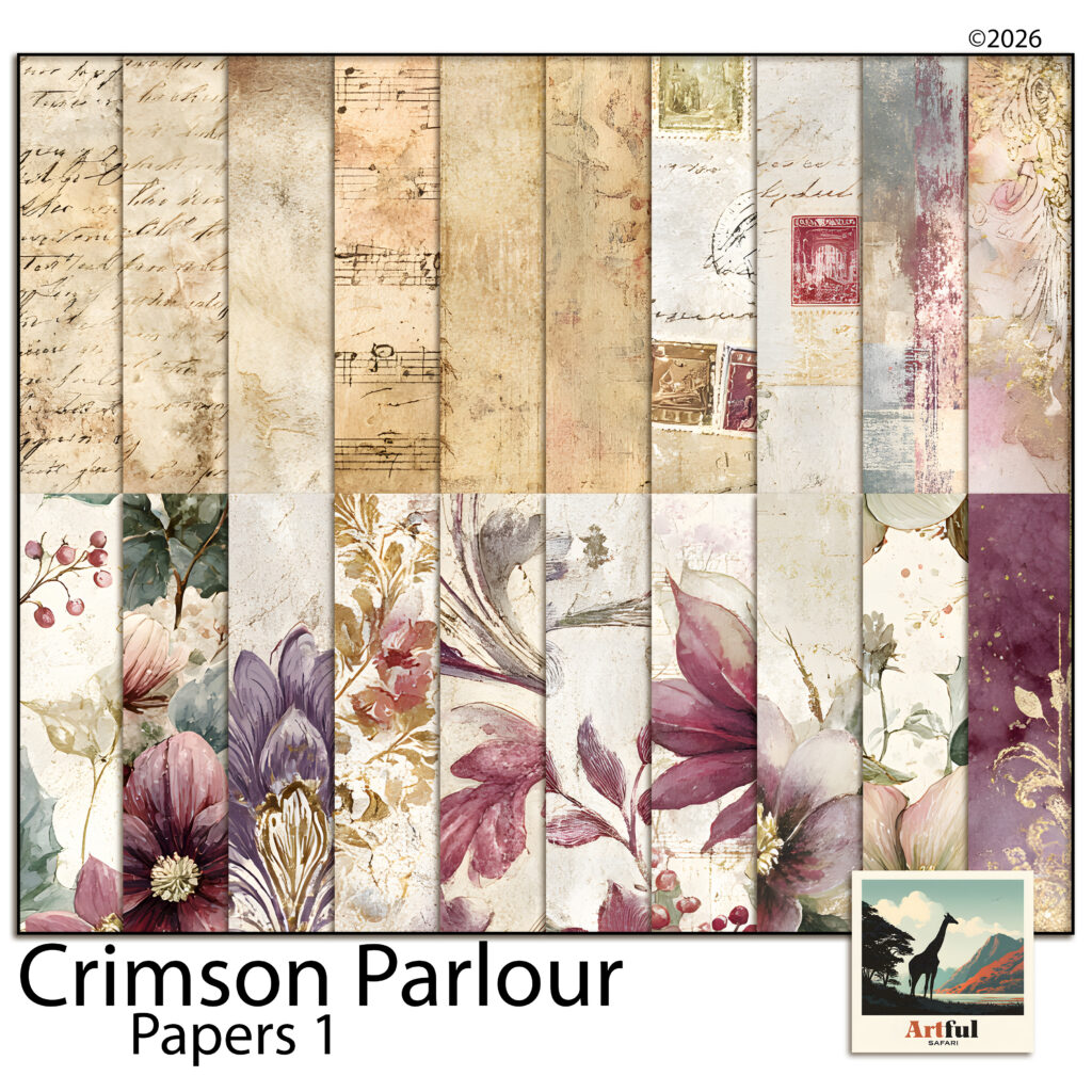 Christmas Scrapbook Paper: 20 Victorian Letter and Floral Pages, Crimson Parlour Papers 1
