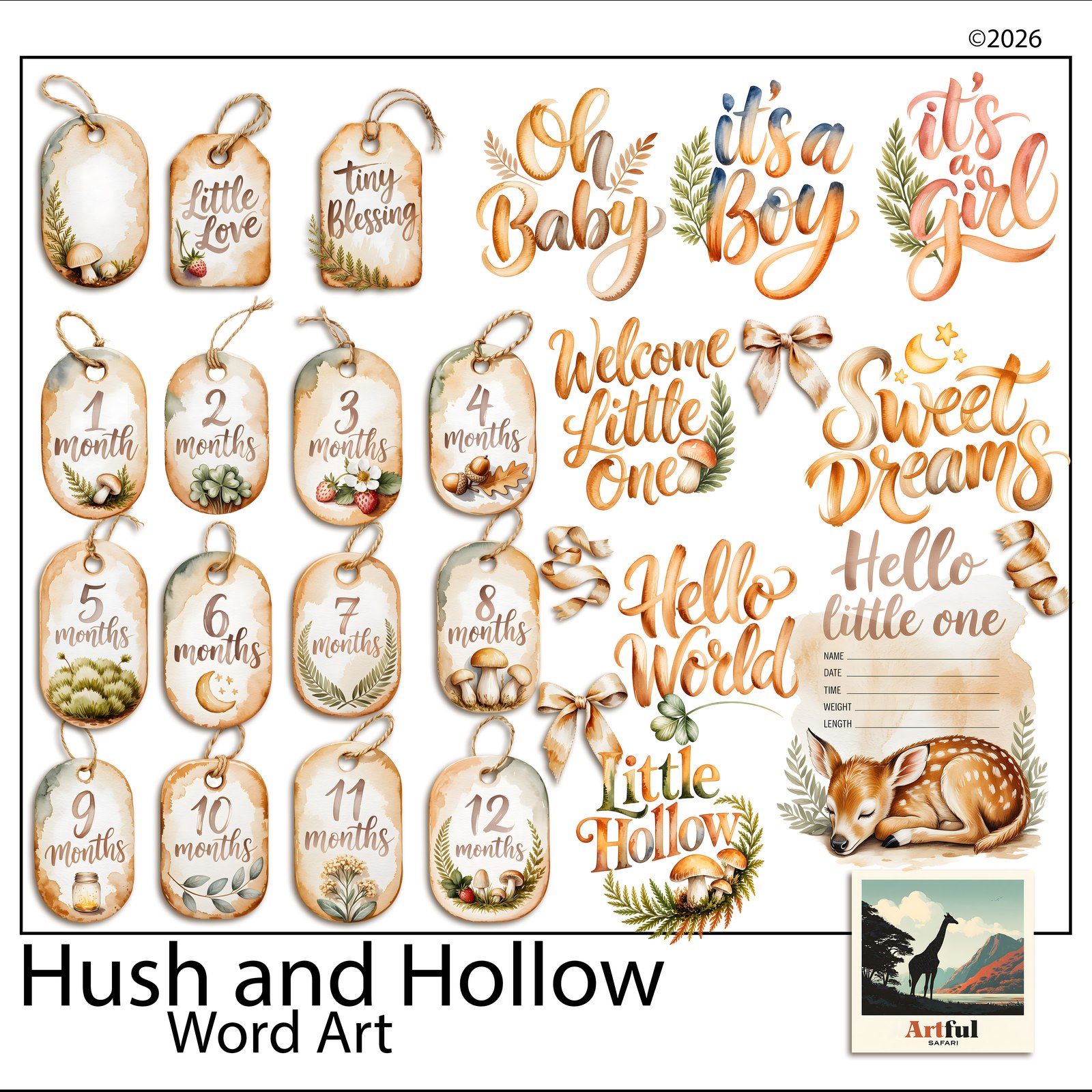 Word Art — included in Newborn Scrapbook Kit: Hush and Hollow Bundle